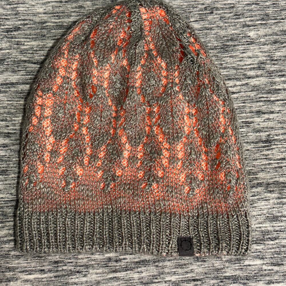 Gray & Coral Reversible Knit Beanie Slouchy Winter Hat
